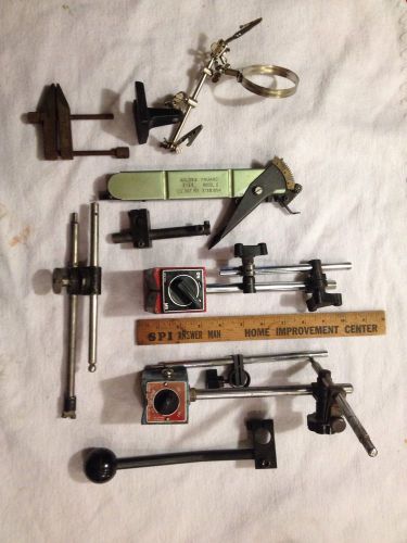 2 Machinist Magnetic Indicator Stands And Other Macinist Pieces, Parts And Clamp