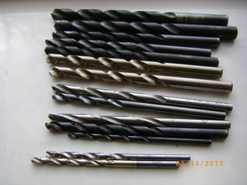 Lot of 14 standard jobber length steel drill bits. Mostly fractional sizes.