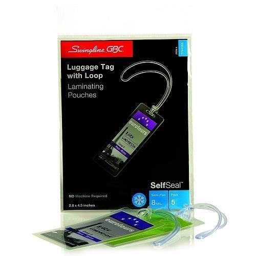 NEW Swingline GBC SelfSeal Laminating Luggage Tag With Loops 8 Mil, 5 Pack
