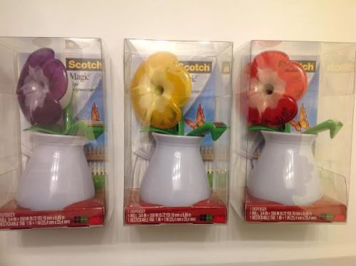 3 (THREE) New 3M  Scotch Flower/vase Magic Tape Dispensers &amp; 3 Scotch Tapes