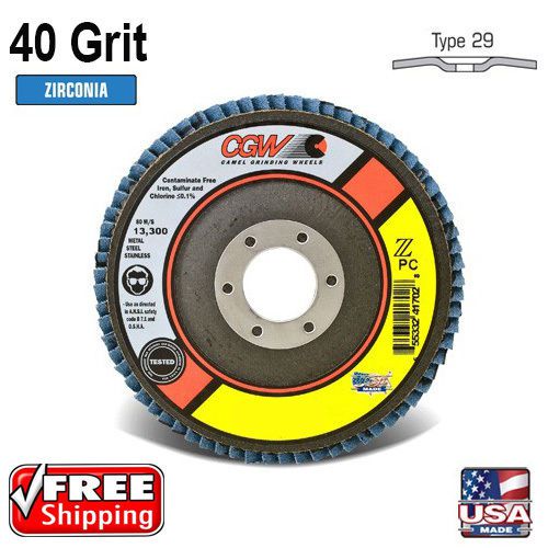 10 pack 40 grit 4.5&#034; x 7/8&#034; zirconia flap disc cgw - camel grinding wheels 41722 for sale