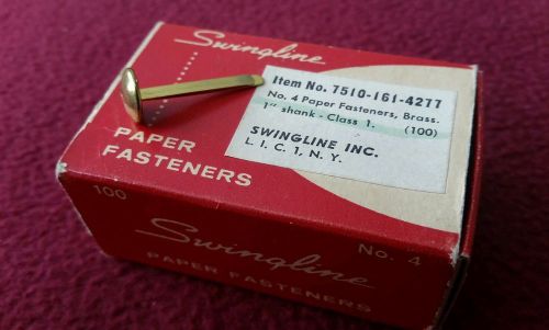 Vintage Swingline Paper Fasteners - No. 4 Round Head 1&#034; Brass qty 60