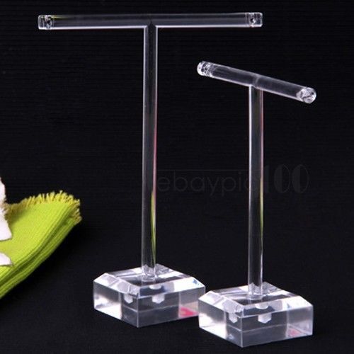 2 Clear Organic Glass Earrings Jewelry Display T-Bar Stand Holder 4.5+3.7&#034;