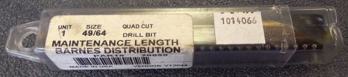 Barnes distribution 20959 49/64&#034; quad cut drill bit, 1/2&#034; reduced shank, new for sale