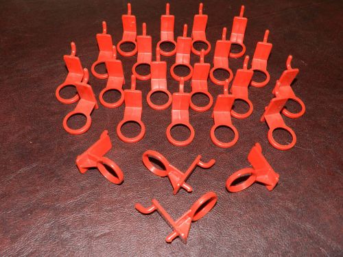 Lot of 24 red single round plastic peg board hooks 1” hole crafts workbench tool for sale