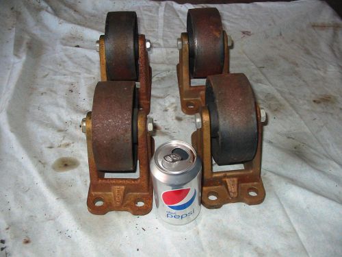 4 Antique Matching NOS Cast Iron Industrial Caster Cart Wheels