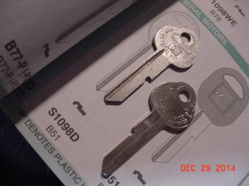 Locksmith nos vintage hurd brand b51 s1098d 3 key blanks gm chevy olds cadillac for sale