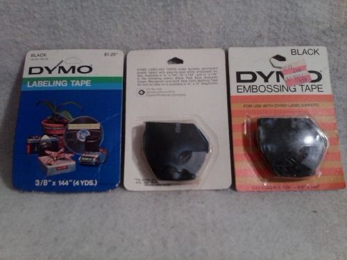 Vintage Dymo System Embossing Tape (3) Rolls Black 3/8&#034; X 144&#034; 4yds. Each
