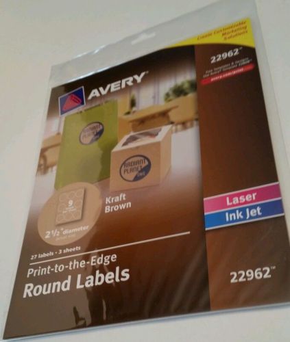 AVERY 22962 Print-to-the-Edge Round 27 Labels, Kraft Brown, 2 1/2&#034; diameter