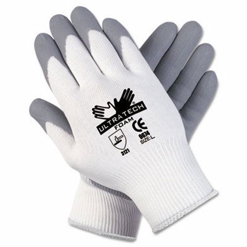 Memphis Ultra Tech Foam Seamless Nylon Knit Gloves, Med, White/Gray (CRW9674M)