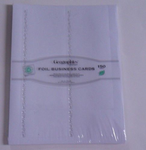White Foil Business Cards Silver Swirls 8.5&#034;x11&#034;, Card 2&#034;x3.5&#034;, 150/PK