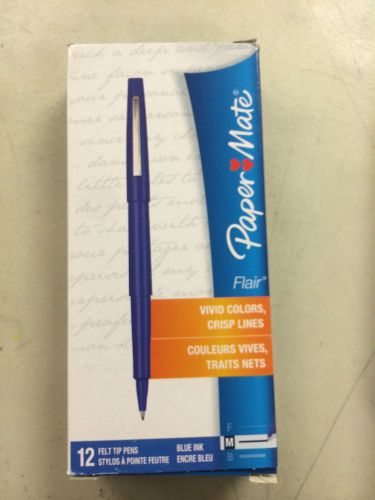 Box of 12 PaperMate Flair Felt Tip Pen, Blue Ink, Medium Point