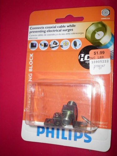 New n package Philips connects coaxial cable grounding block HDTV indoor or out