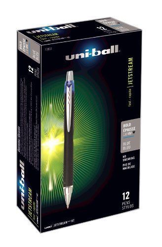 Uni-ball jetstream rt bold point retractable roller ball pens  12 blue ink pens for sale