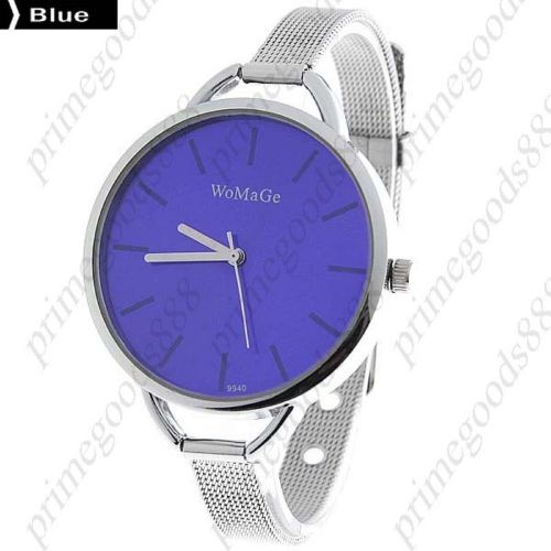 Round Quartz Analog Wrist Watch Stainless Steel Band in Blue Free Shipping