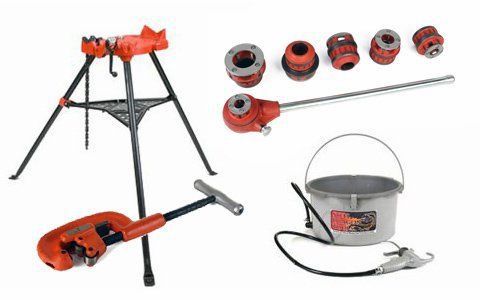 Sdt-12r manual ratchet threader kit w/ 418 oiler bucket 460 chain vise 2a cutter for sale