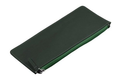 LUCRIN - Flat Pencil Holder - Smooth Cow Leather, Green