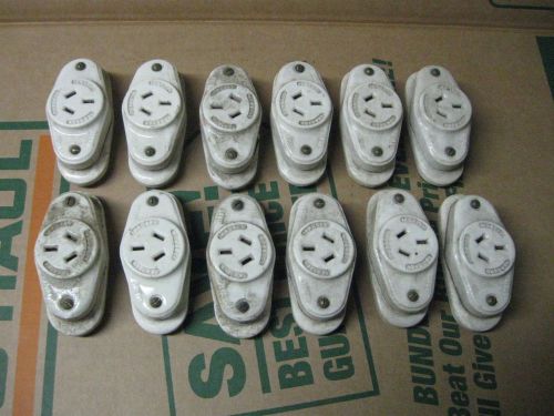 12 Porcelain NOS Hubbell Crouse Hinds 15A 125V - 10A 250V Electric Recepticle