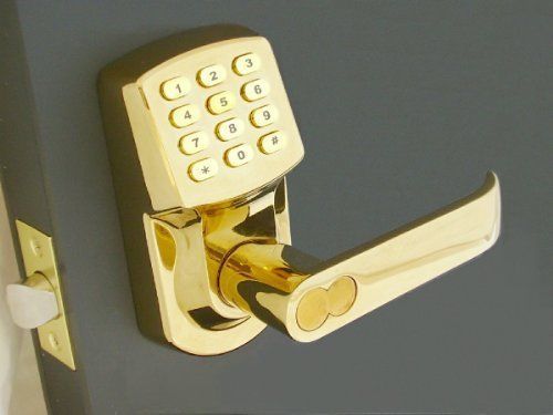 Electronic Keyless Door Lock Set - Bright Brass Finish (For Right-Hinged Doors O
