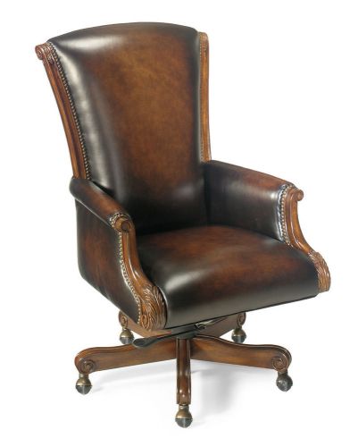 Hooker seven seas distressed brown leather english swivel office chair for sale