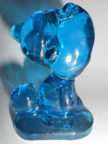 Aqua Blue glass Snoopy dog paperweight puppy peanuts figure / beagle teal green
