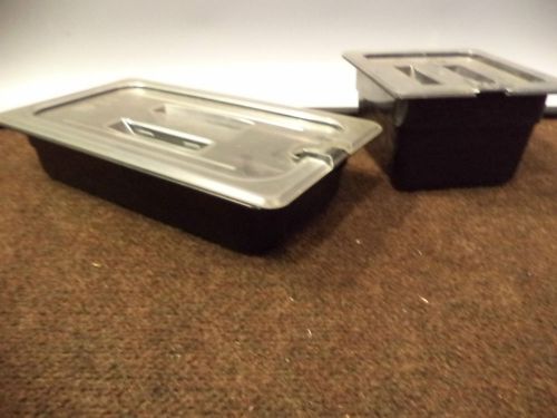 ONE 1/3 SIZE BLACK CAMBRO FOOD STORAGE CONTAINER W/LID &amp; ONE 1/6 CONTAINER W/LID