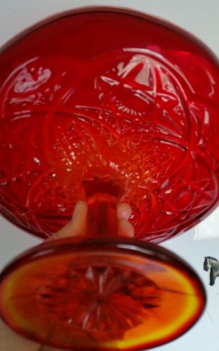 Amberina Cake Stand Pedestal Plate Cut Glass Red Orange Amber Yellow Gold Sunset