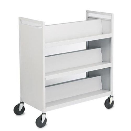Buddy products slant shelf library cart, steel, 18 x 42 x 37 inches, platinum for sale