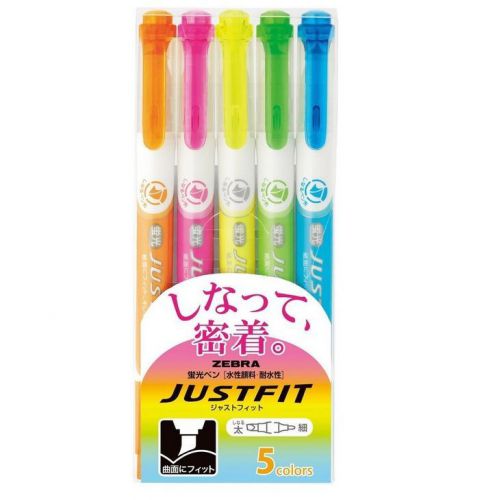 Zebra highlighter pen Just Fit 5 colors WKT17-5C &#034;brush tip bends&#034; Japan Import