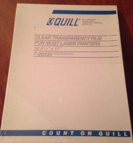 Quill Clear Transparency Film For Laser Printers 50 8-1/2&#034; X 11&#034; NIB
