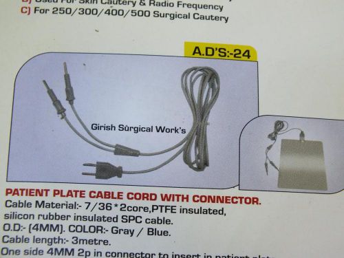 Silicon Patient Plate Cable Cord 2 Jack Pin at one end with (T) Molding