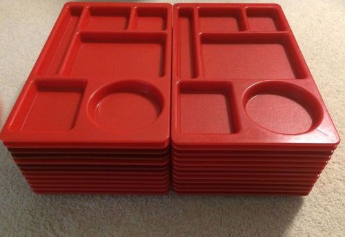 LOT OF 24 CAMBRO 915CW 8 3/4&#034; X 15&#034; RED CAFETERIA 6-COMPARTMENT SCHOOL TRAYS