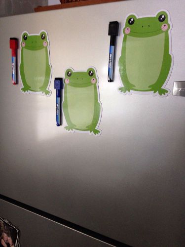 set of 3 Green FROG dry erase magnets with red, black &amp; blue dry erase markers