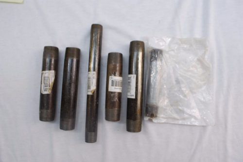 Lot (6) 3/4&#034; &amp; 1 1/2&#034; black steel pipe nipple standard for sale