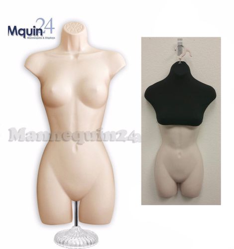 FLESH FEMALE MANNEQUIN BODY FORM w/STAND + BLACK COVER + HANGING HOOK