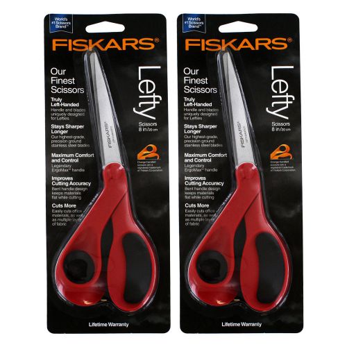 Fiskars Finest Left-Hand Scissors, 8 Length, 3-3/10 Cut, Red, Pack of 2