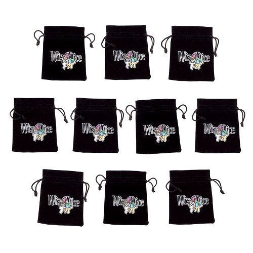 10 Medium 3 x 4 Black Velour Pouches with Drawstrings by Wiz Dice (Embroidered)