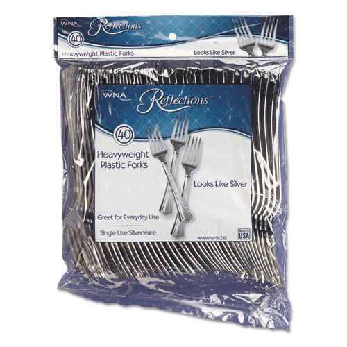 Reflections heavyweight plastic utensils, fork, silver, 7&#034;, 40/pack for sale