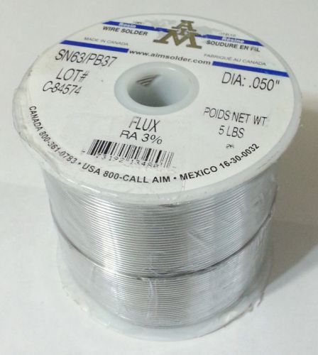 5lb Spool AIM Wire Solder .050inch Diameter 63%Tin 37%Lead Flux RA 3% -NEW-