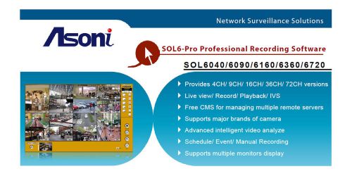 NIB - Asoni SOL6040-PRO Professional 4 Channel Video Management Software - 63538