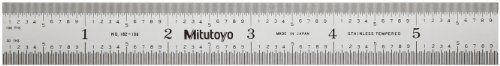Mitutoyo 182-106, Steel Rule, 6&#034;/150mm ( 1/50, 1/100&#034;, 1mm, 0.5mm), 3/64&#034; Thick