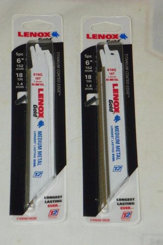 LENOX 2 Packs 10 Blades 618G 6&#034; 18TPI Titanium Metal Cutting Reciprocating Saw