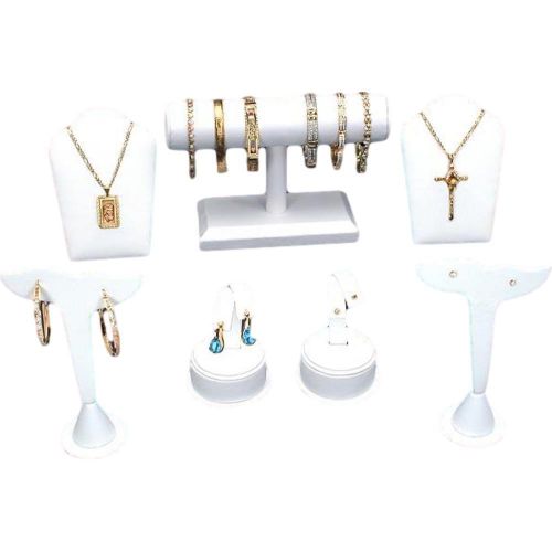 White Earring Necklace Bracelet Jewelry Display 7Pc Set
