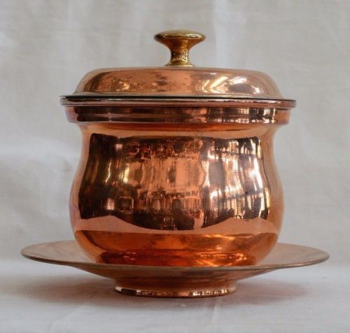Copper Pot with a Lid and Plate for Stew,15 x 13cm, 1kg, tin plated, HANDMADE
