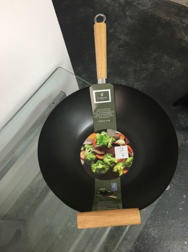 14in carbon steel wok w/bamboo handles for sale