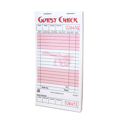 Royal Red Asian Guest Check Board, 1 Part Booked, Case of 50 Books, GC501-1