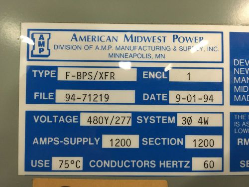 1200 AMP AUTOMATIC TRANSFER SWITCH-FEDERAL PIONEER