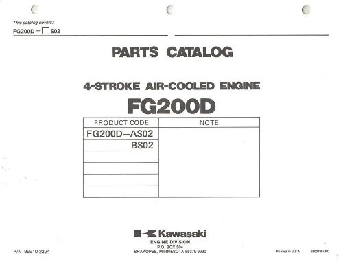 KAWASAKI  FG200D  AIR COOLED  ENGINES  PARTS  MANUAL X