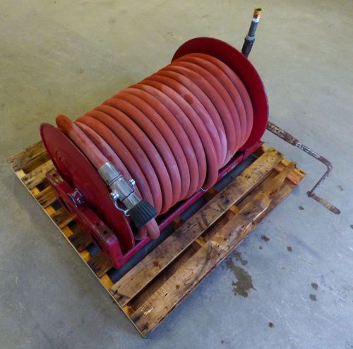 Hannay #f38-23-24-rt booster hose reel w/ 150&#039; 1&#034; hose firefighter nozzle for sale
