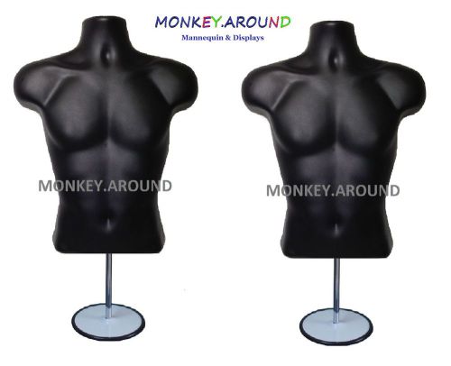 2 Mannequins,Black Dress Body Torso Forms-Display Men Shirt + 2 Hooks + 2 Stands